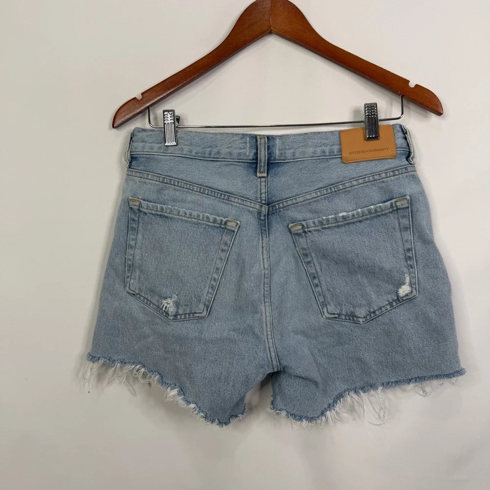 Citizens‎ of Humanity Annabelle Long Distressed Denim Shorts Light Wash 26